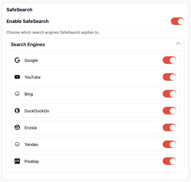WOMBATS Shield app and service blocking settings.