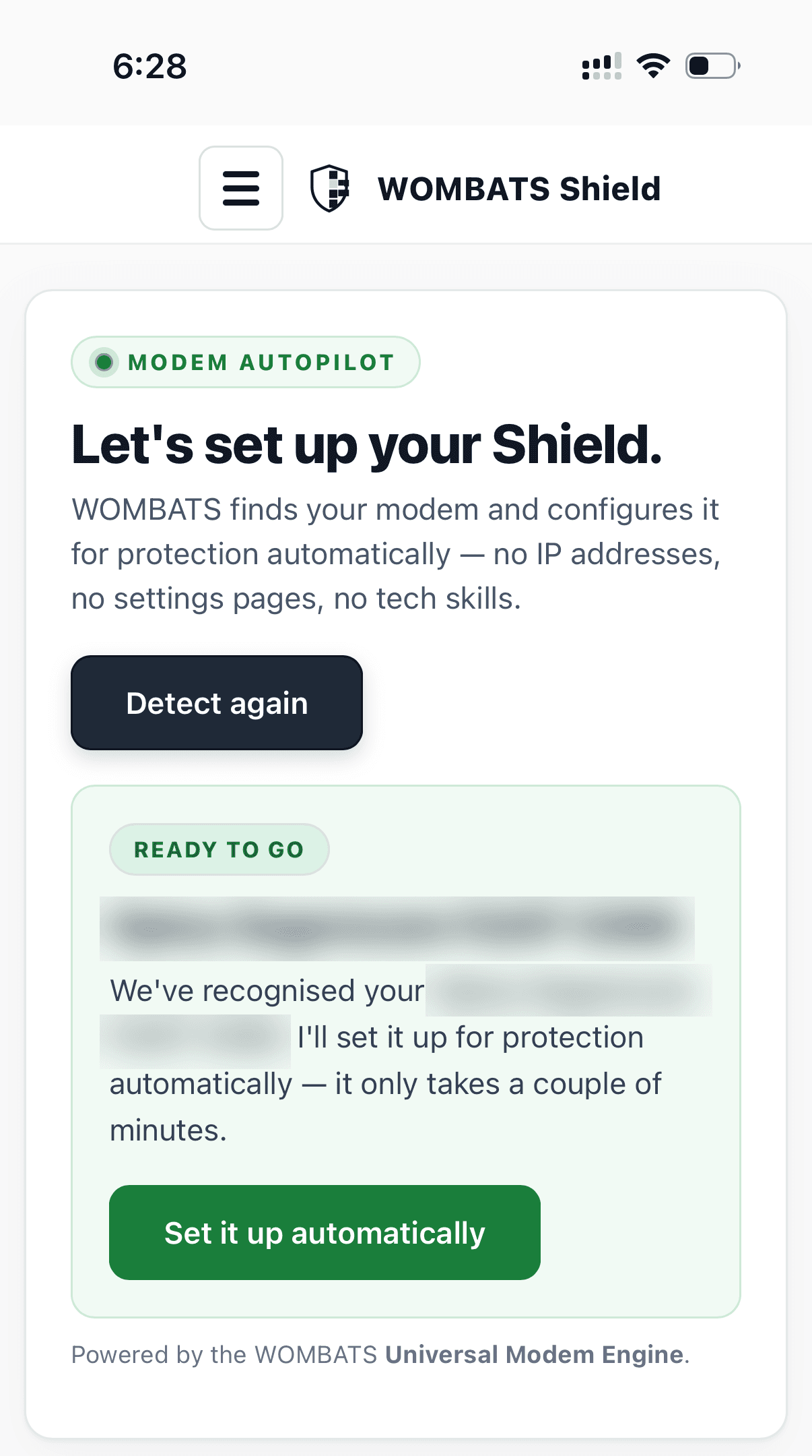 WOMBATS Shield Modem Autopilot recognising a modem.